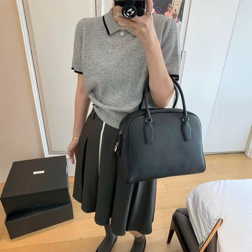 Women's Layer Cowhide Large Capacity Bowling Crossbody Bags