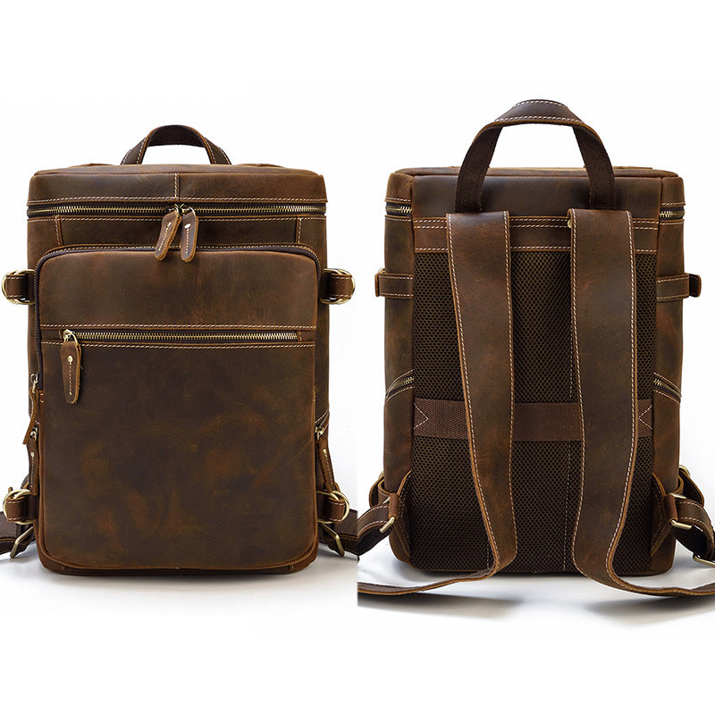 Men's Leather Vintage Crazy Horse Cylinder First Backpacks