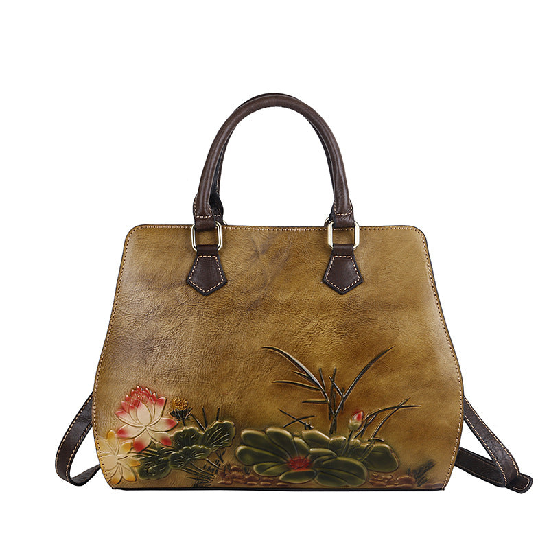 Women's First Layer Cowhide Retro Straight Hair Bags
