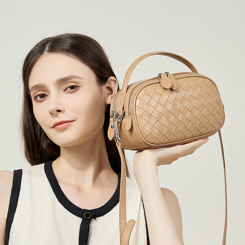 Women's Summer Genuine Leather Portable Fashion Woven Crossbody Bags