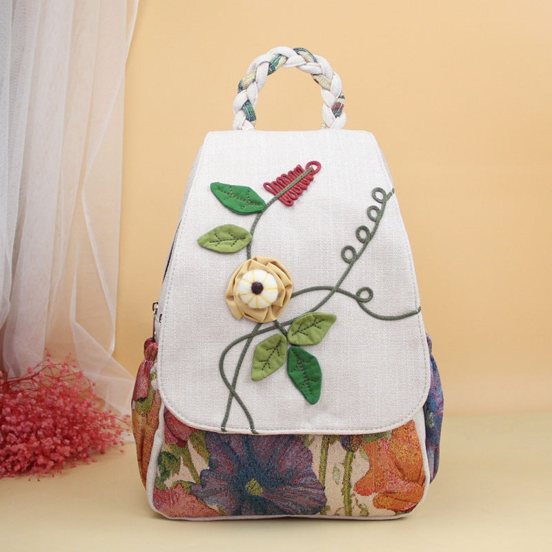 Handmade Three-dimensional Flower Mori Style Fabric Double Layer Backpacks