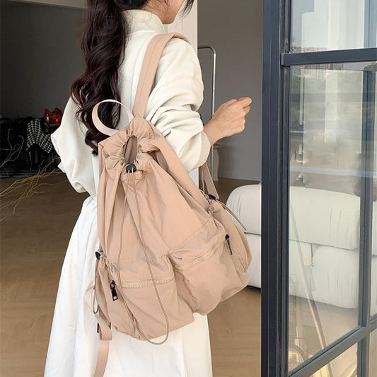 Pleated Female Design Nylon Large Capacity Backpacks