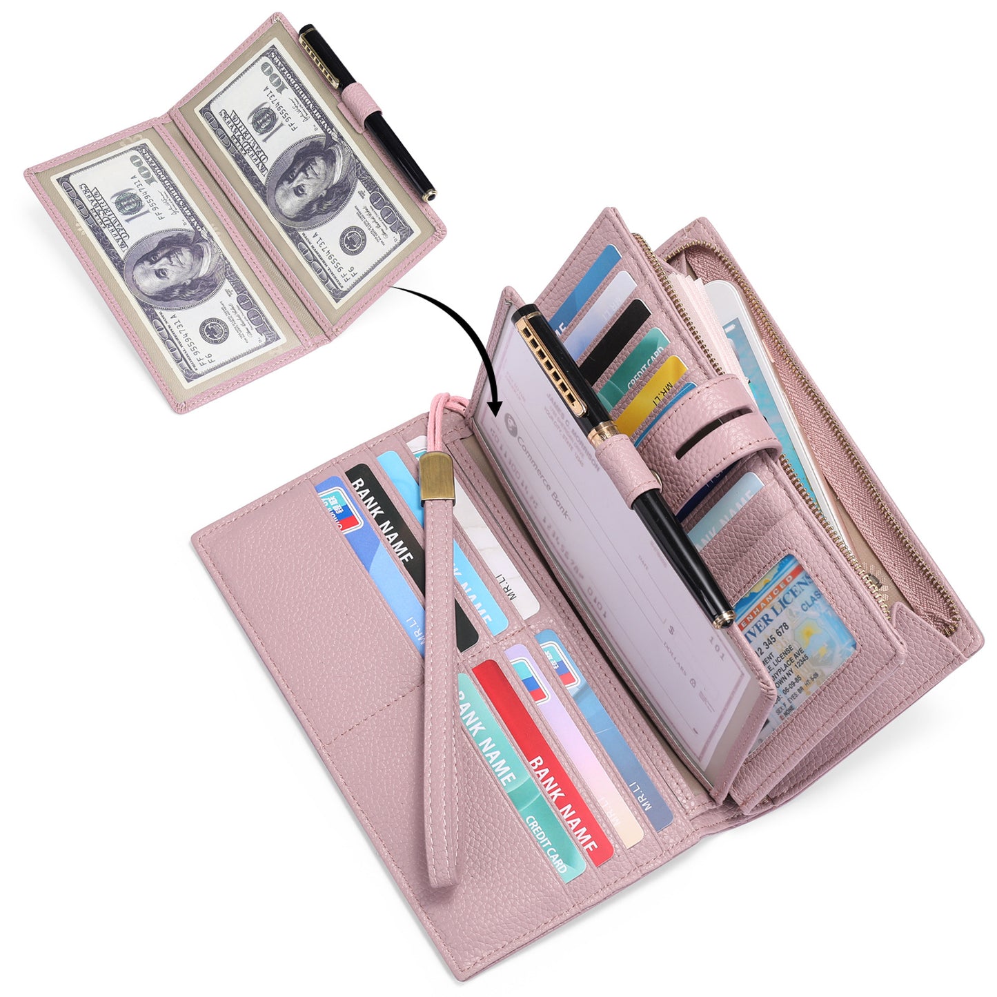 Women's Long Zipper Multiple Slots Genuine Leather Ladies Wallets