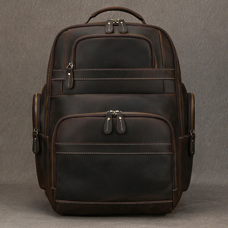 Men's Vintage Crazy Horse Leather Large Capacity Cowhide Backpacks