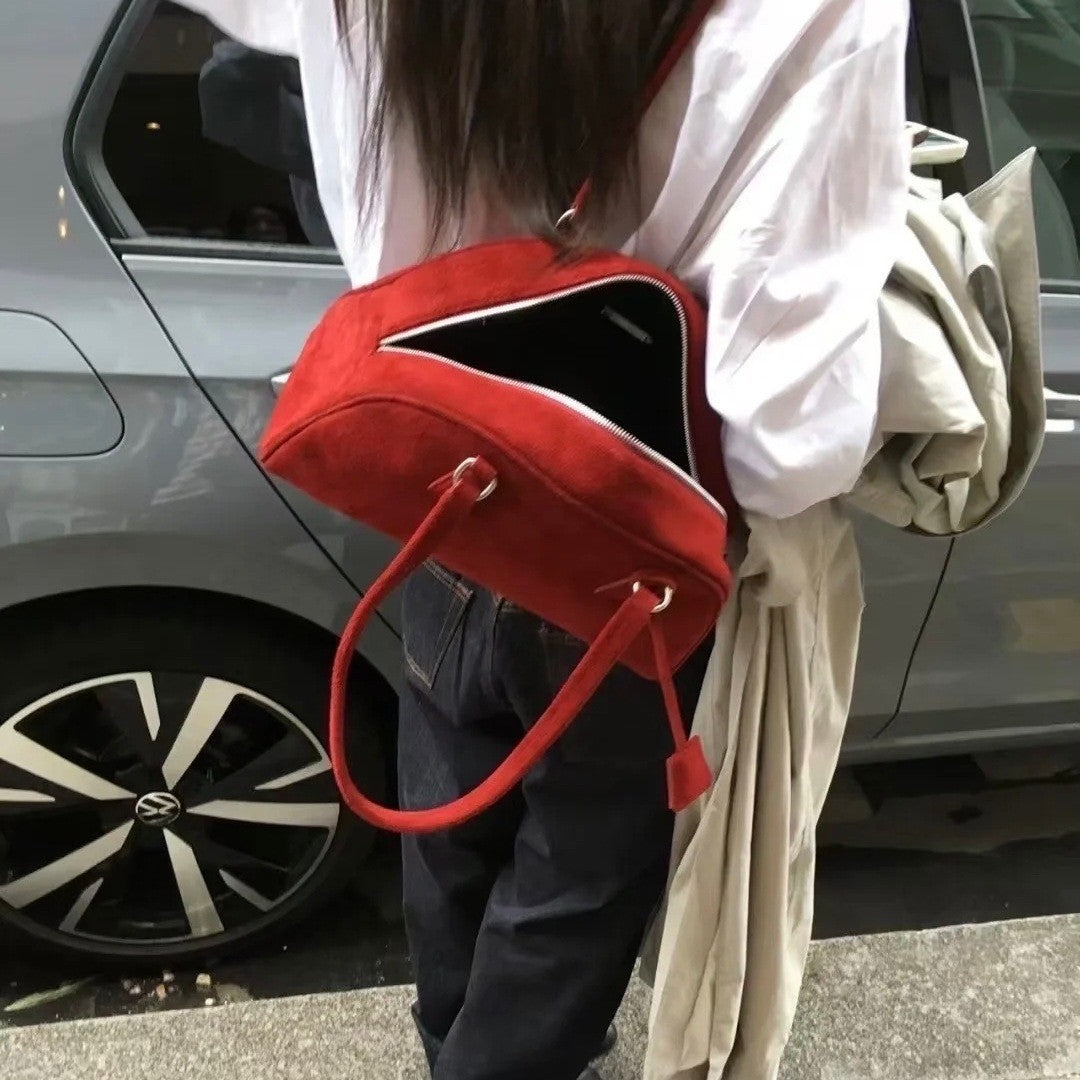 Women's Niche Frosted Cowhide Bowling Pillow Handbags