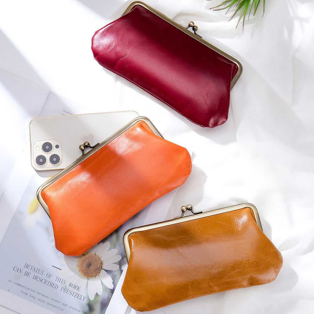 Clip Genuine Leather Simple Long Clutch Bags