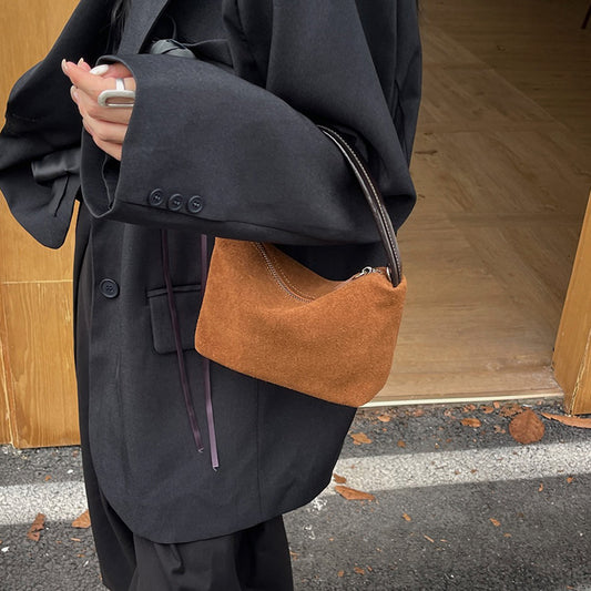 Women's High-grade Suede Cowhide Lunch Box Retro Crossbody Bags