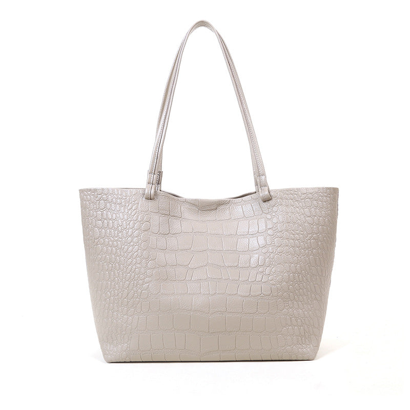 Women's Large Capacity Simple Stone Pattern Leather Shoulder Bags