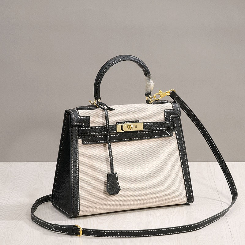 Women's Fashion Kelly Real Leather Contrast Color Crossbody Bags