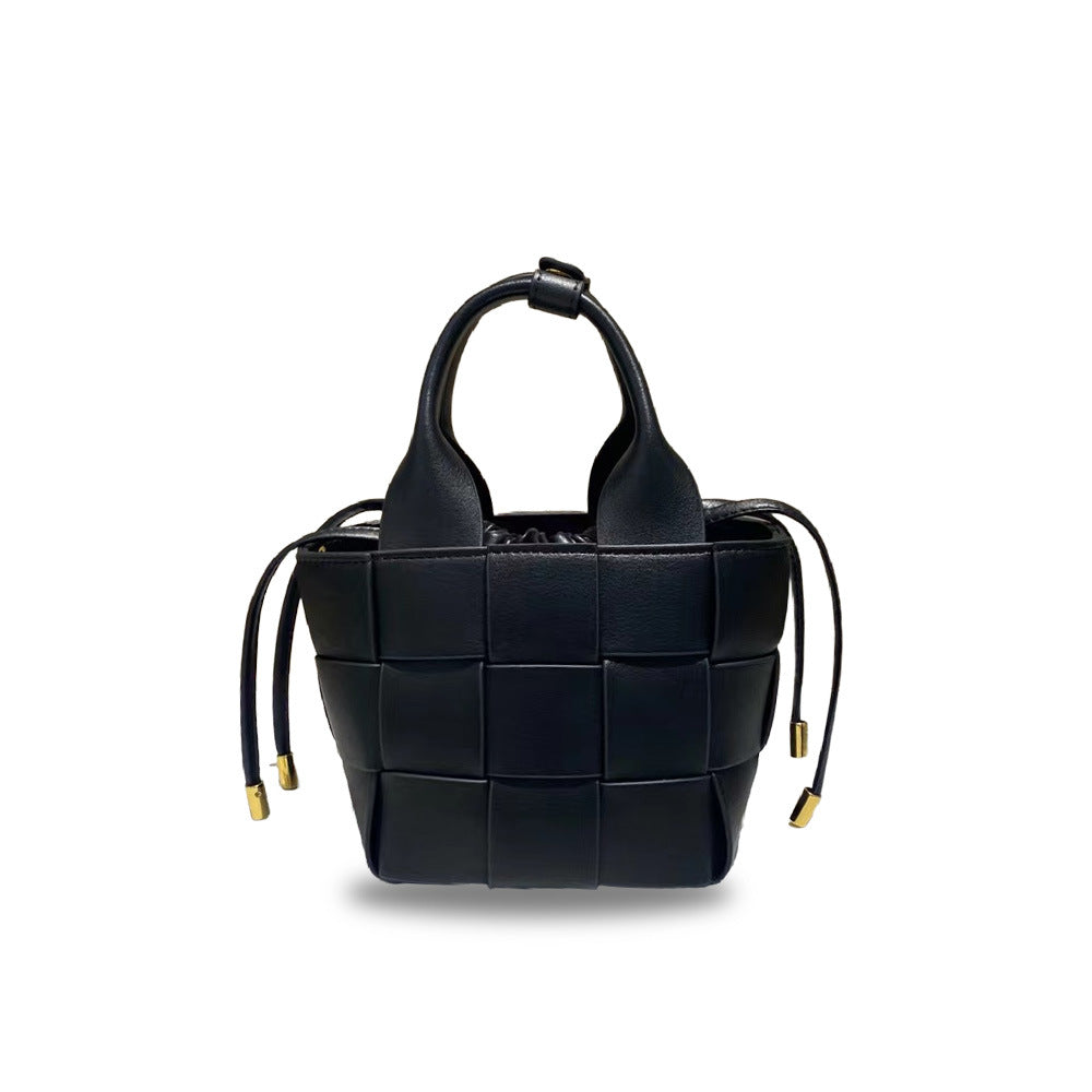 Women's Vegetable Basket Woven Leather Drawstring Composite Bags