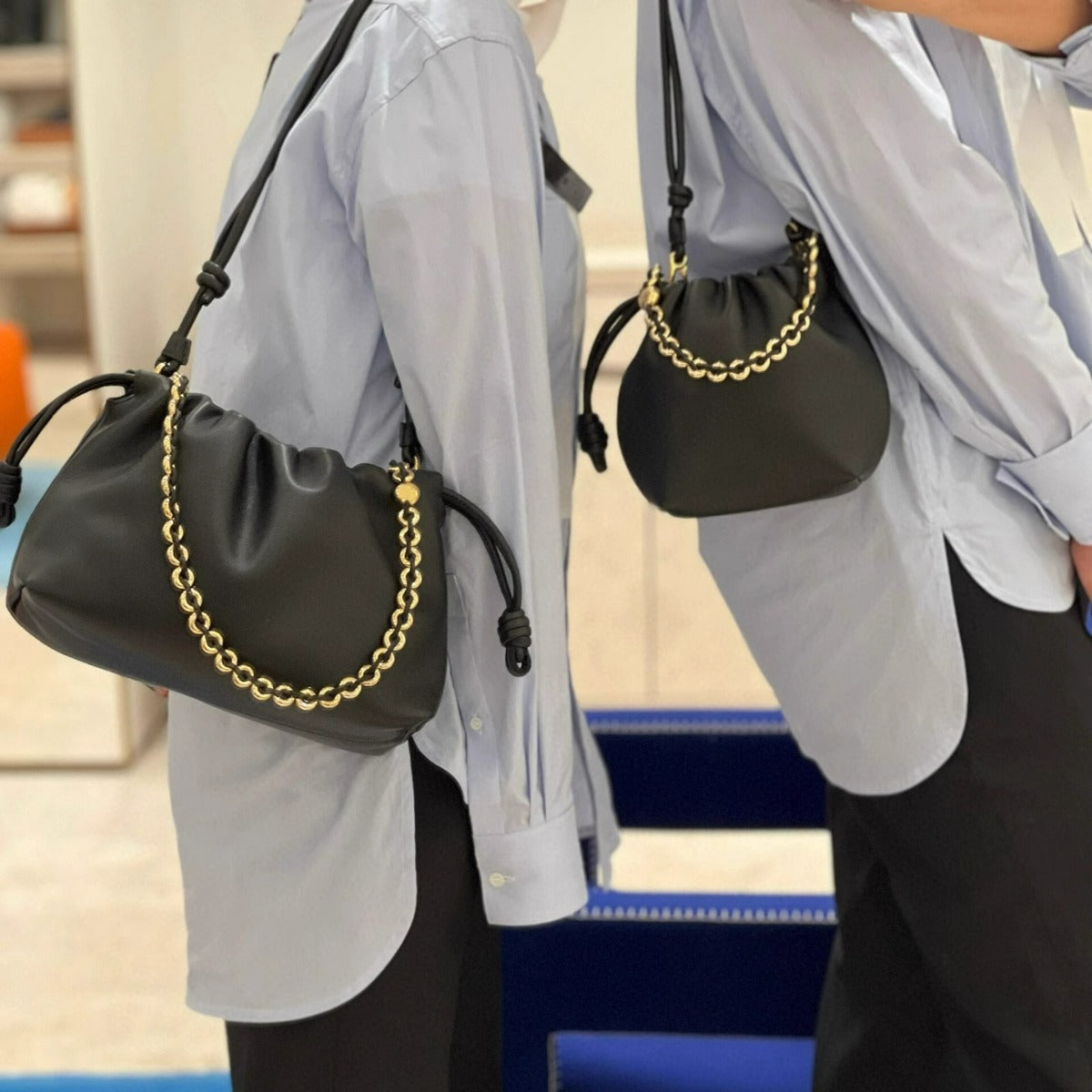 Women's Luo Mi Cowhide Chinese Drawstring Cloud Shoulder Bags