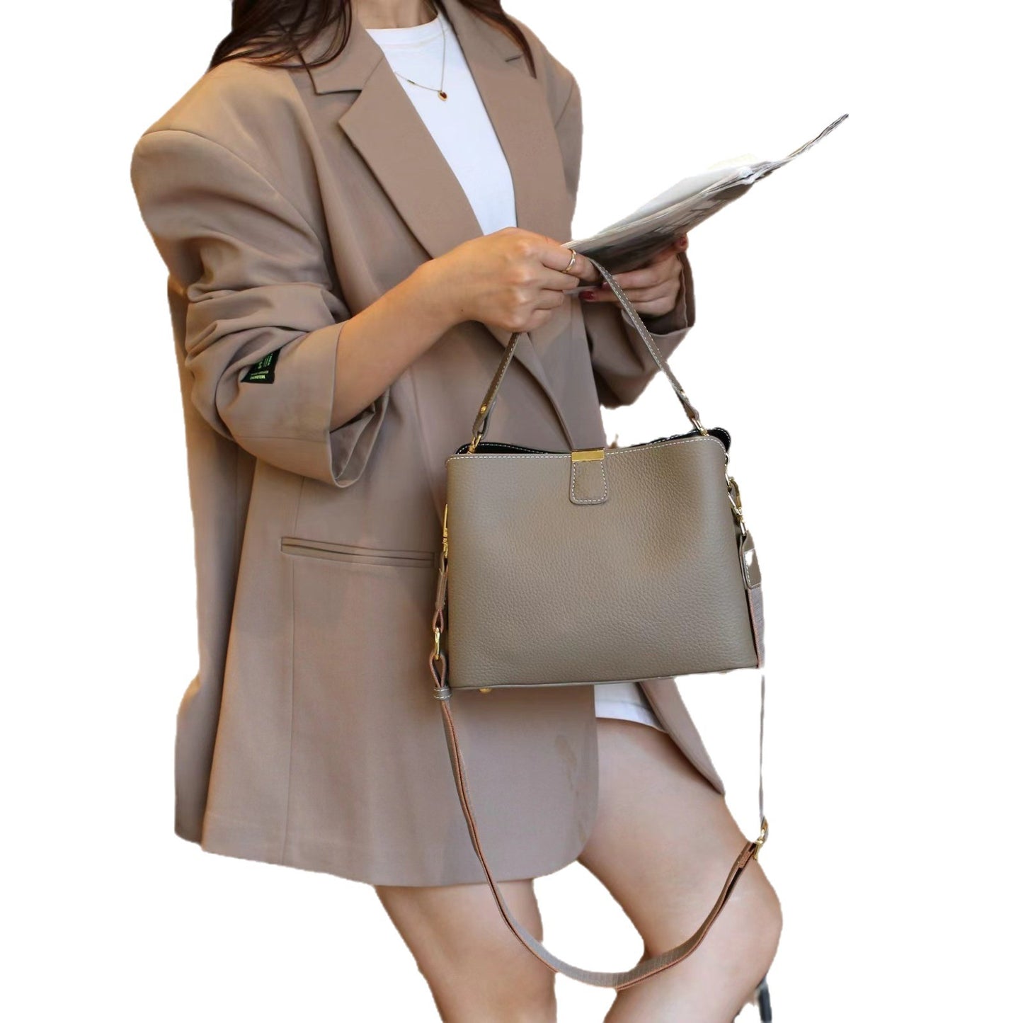 Women's Fashion Cattle Leather Trendy Commute Genuine Shoulder Bags
