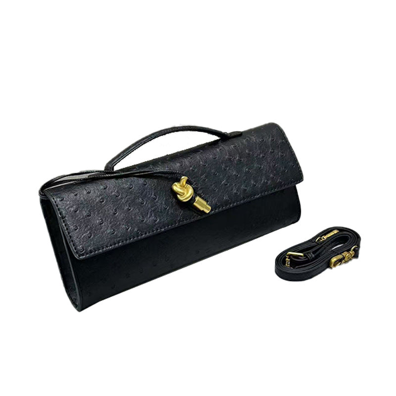 Ostrich Grain Dinner Baguette Exquisite Versatile Crossbody Bags