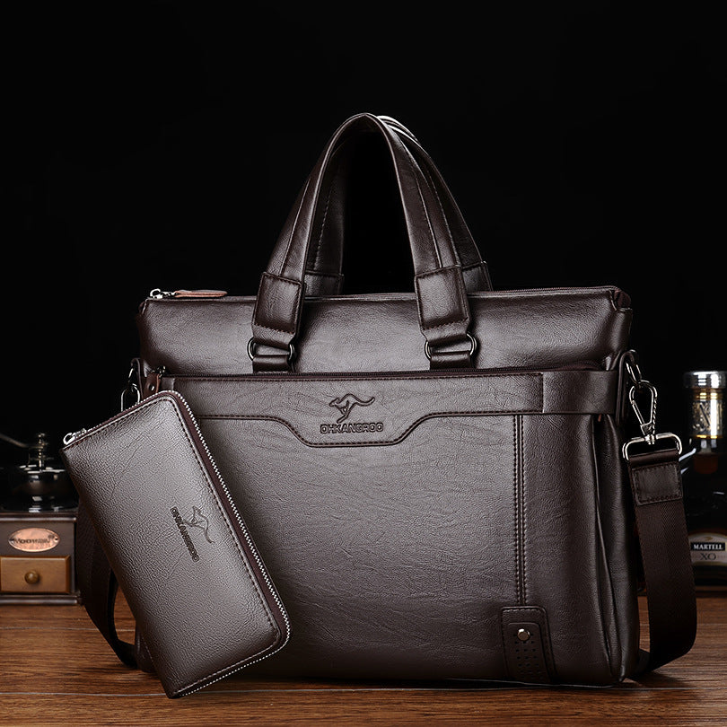 Men's Business Cowhide Textured Soft Leather Men's Handbags