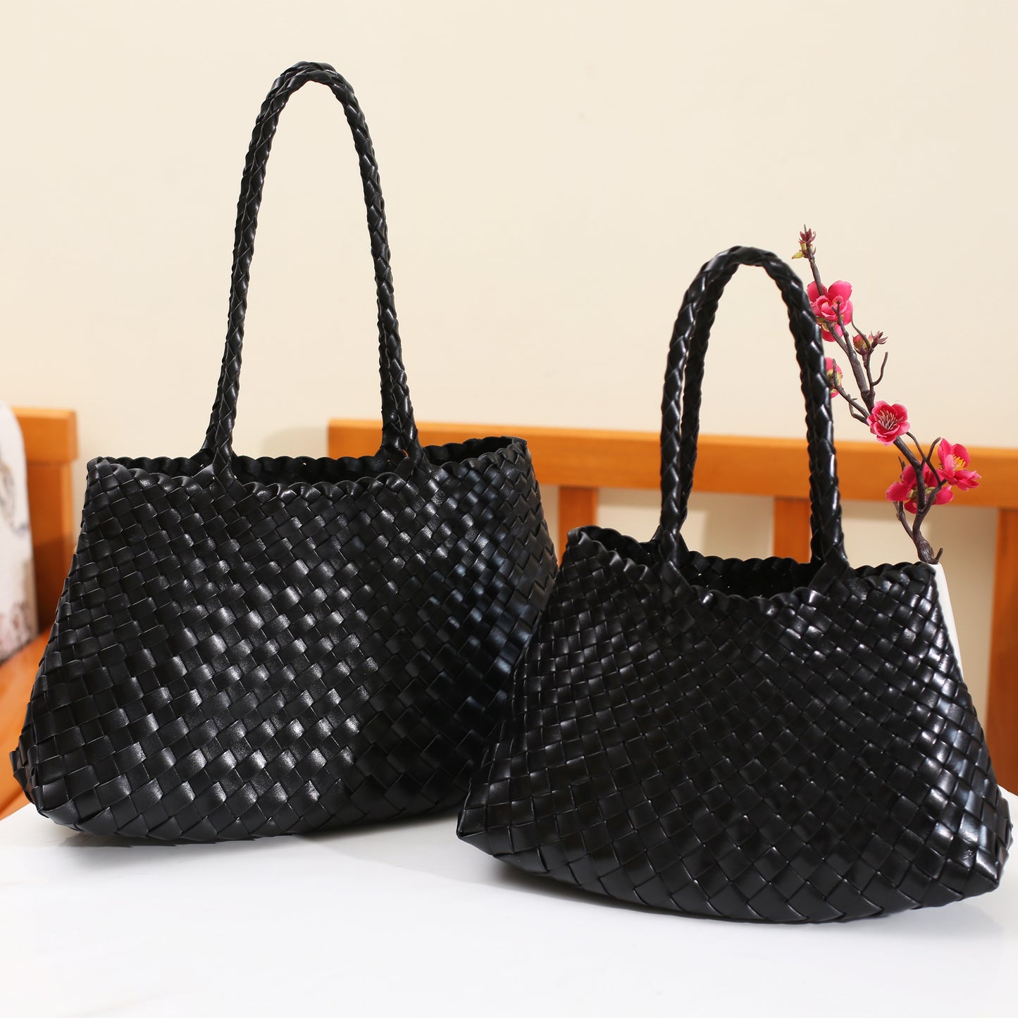 French Style Basket Cowhide Woven Vintage Large Bags