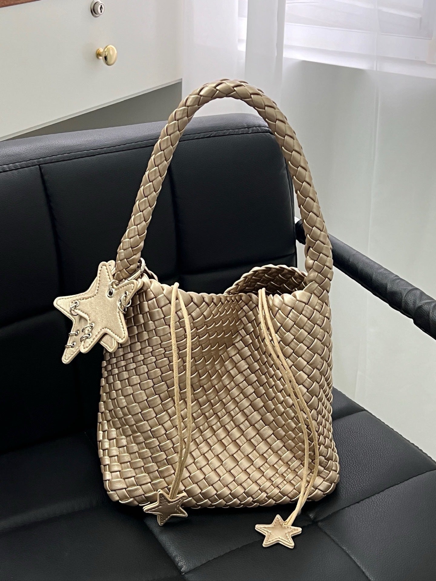 Woven Female Commuter Portable Underarm Genuine Tote Bags