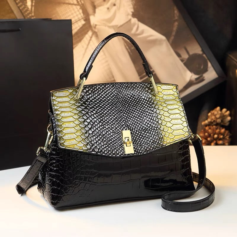 Women's Crocodile Pattern Patent Leather Fashion File Shoulder Bags