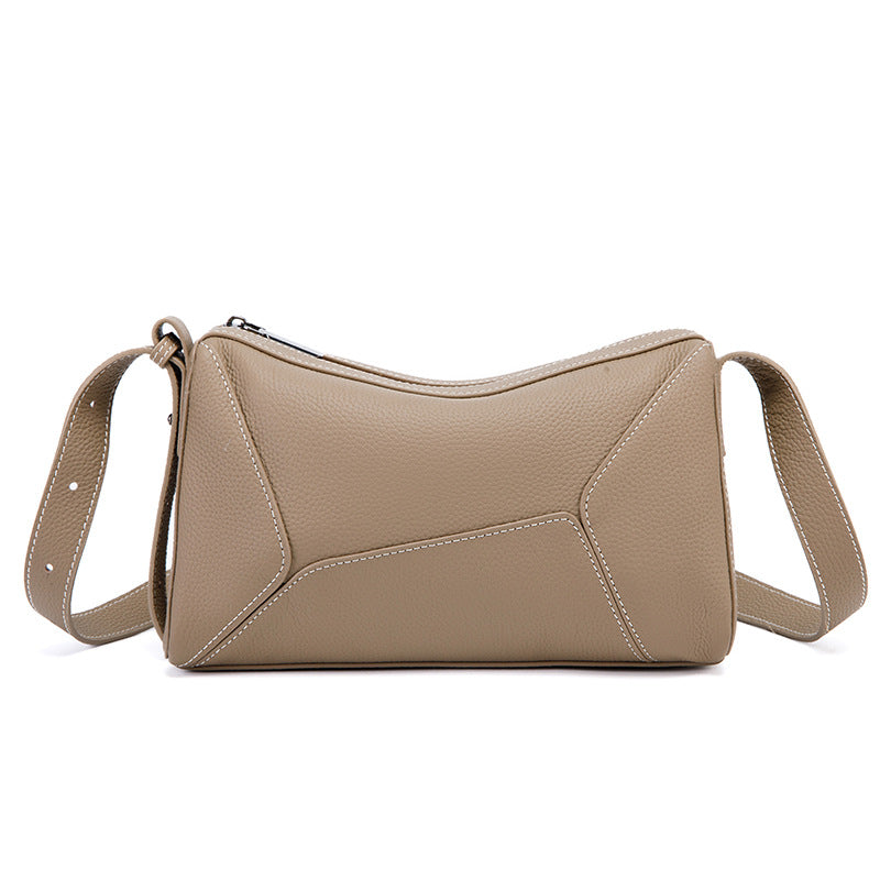 Authentic Leather Tactile Feel First Layer Cowhide Geometric Stitching Crossbody Bags