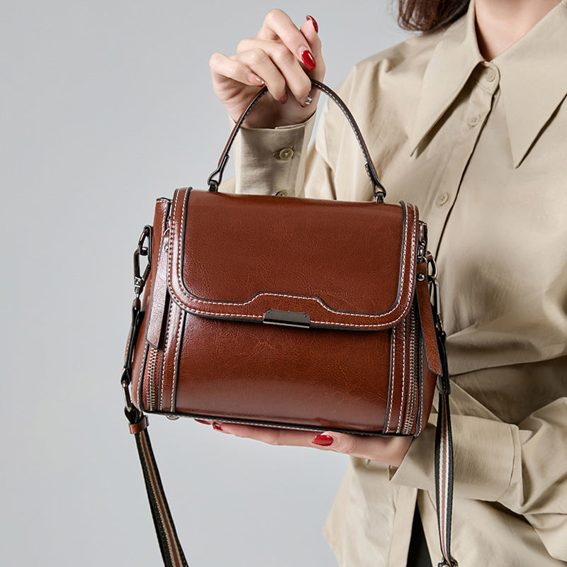 Women's Oil Wax Cowhide Versatile Retro High-grade Crossbody Bags