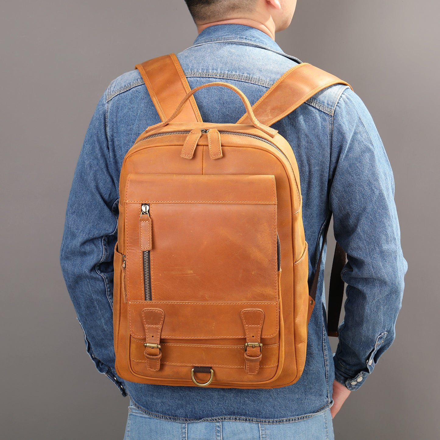 Men's Crazy Horse Leather Large Capacity Computer Backpacks