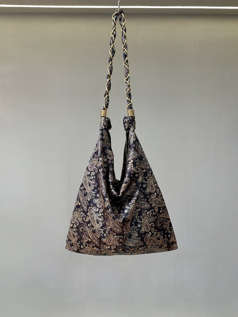 Women's Imported Silk Polyester Fabric Retro Large Shoulder Bags