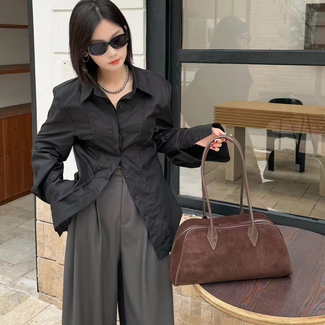 Women's High-grade Suede Large Capacity Boston Underarm Fashionable Bags