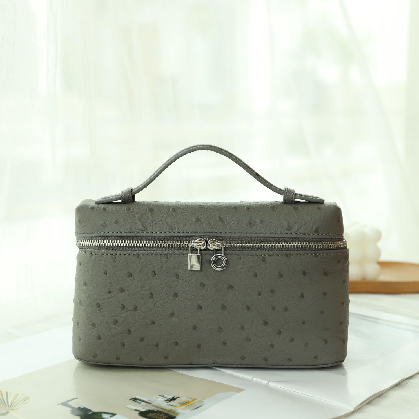 Women's First Layer Cowhide Ostrich Grain Lunch Box High-grade Crossbody Bags