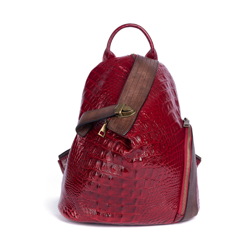 First Layer Cowhide Crocodile Pattern Chinese Backpacks