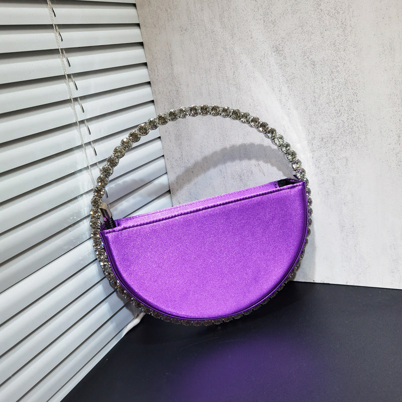 Women's Diamond Round Hand French Minority Satin Evening Bags