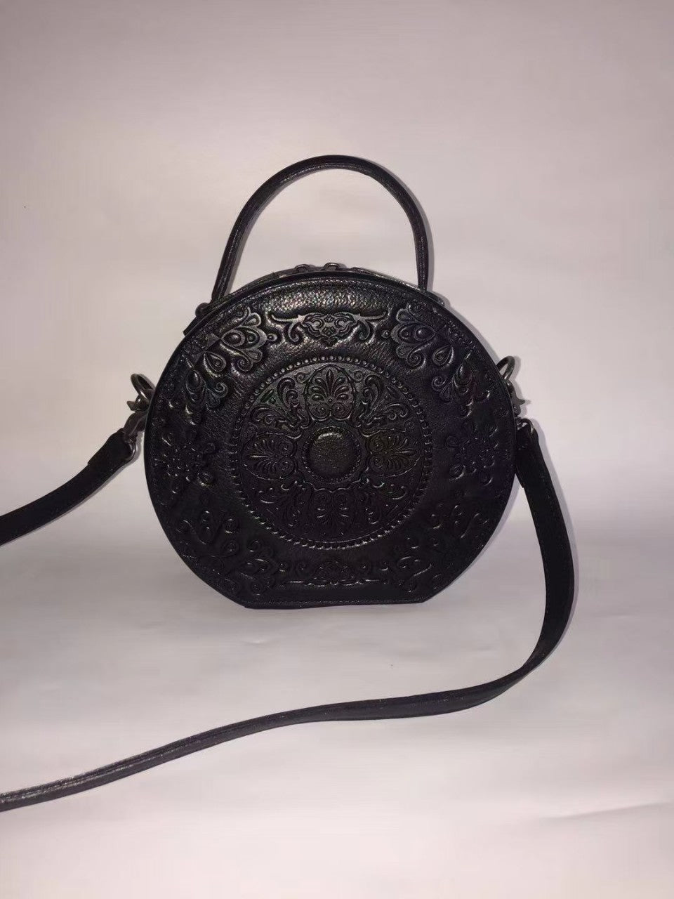 Women's Leather First Layer Planting Soft Round Cake Handbags