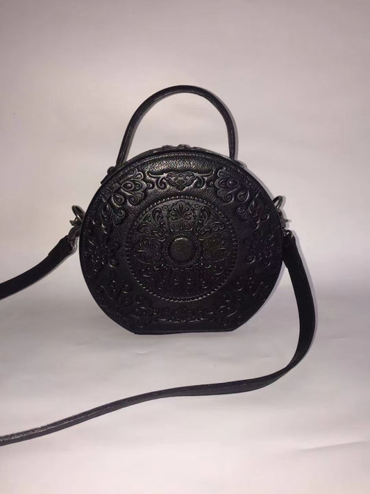 Women's Leather First Layer Planting Soft Round Cake Handbags