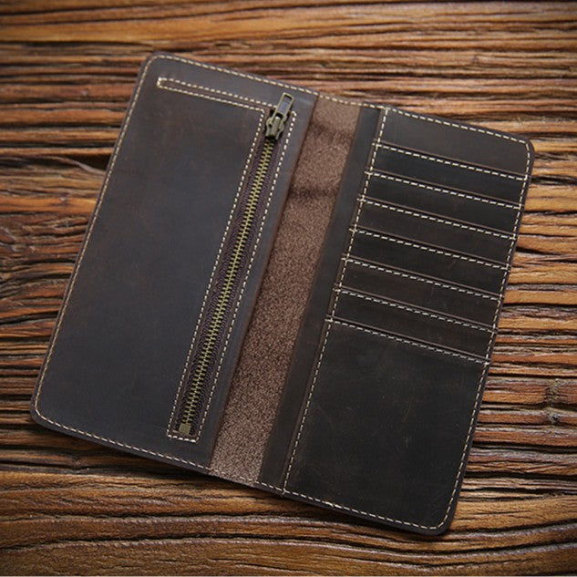 Men's Horse Leather Green Long Genuine Simple Men's Wallets