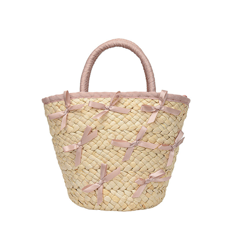 Women's High-grade Summer French Straw Bow Portable Crossbody Bags