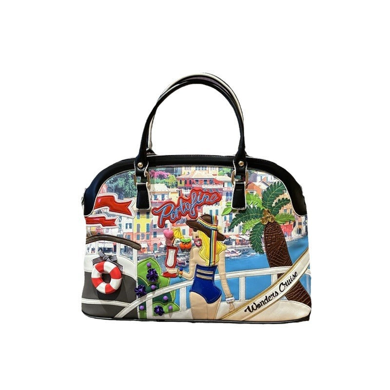 Women's High-grade Elegant Female Stitching Embroidered Large Tote Bags