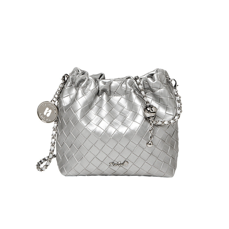 Women's Stylish Popular Sier Chain Leather Shoulder Bags