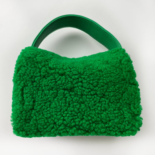 Women's Plush Genuine Leather Box Green Hand Shoulder Bags