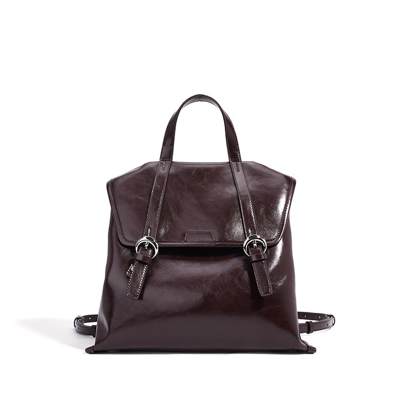 Women's Fashion Genuine Leather Oil Wax Simple Backpacks