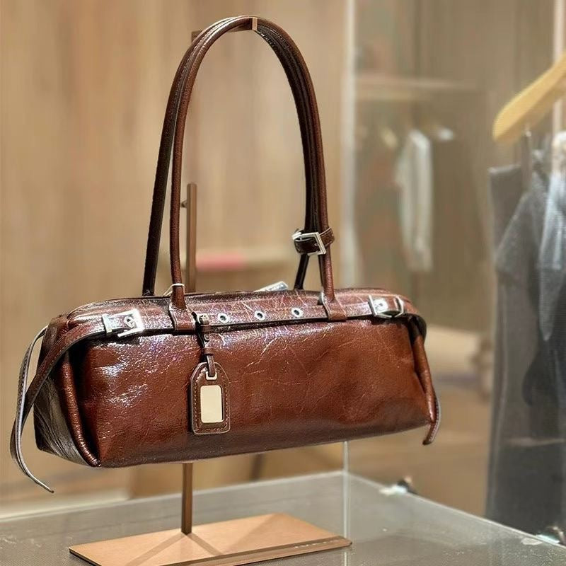 Women's High-grade Retro Minority Genuine Leather Sausage Portable Crossbody Bags