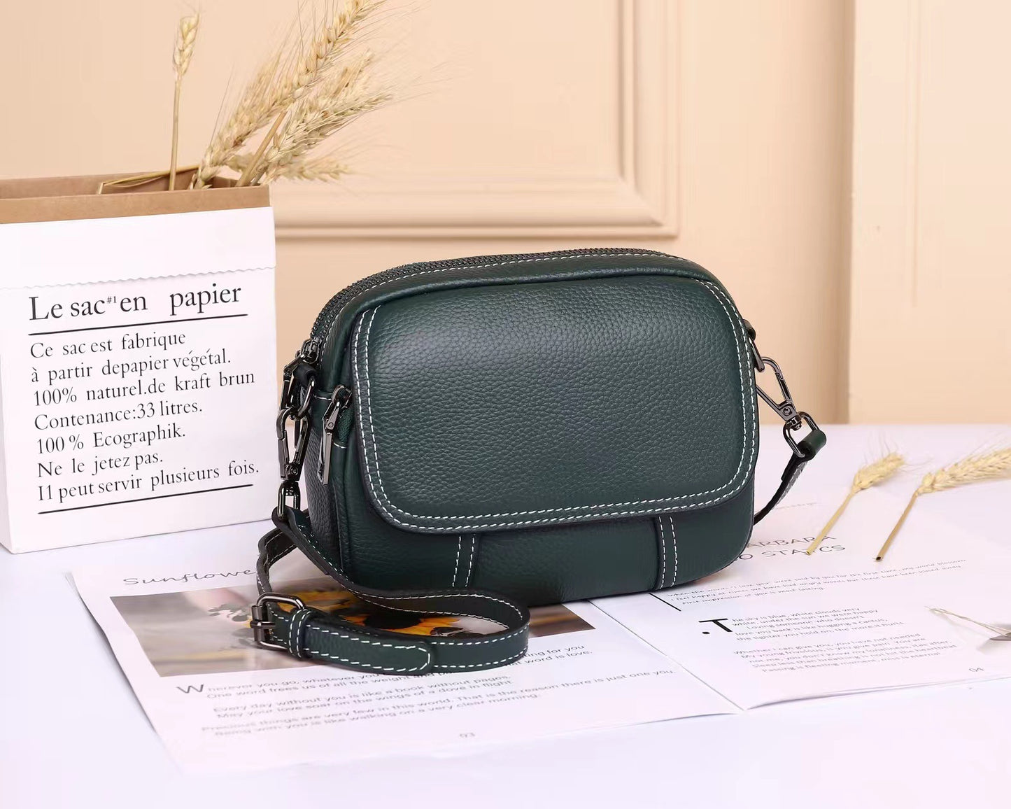 Women's Leather Korean Top Layer Cowhide Round Shoulder Bags