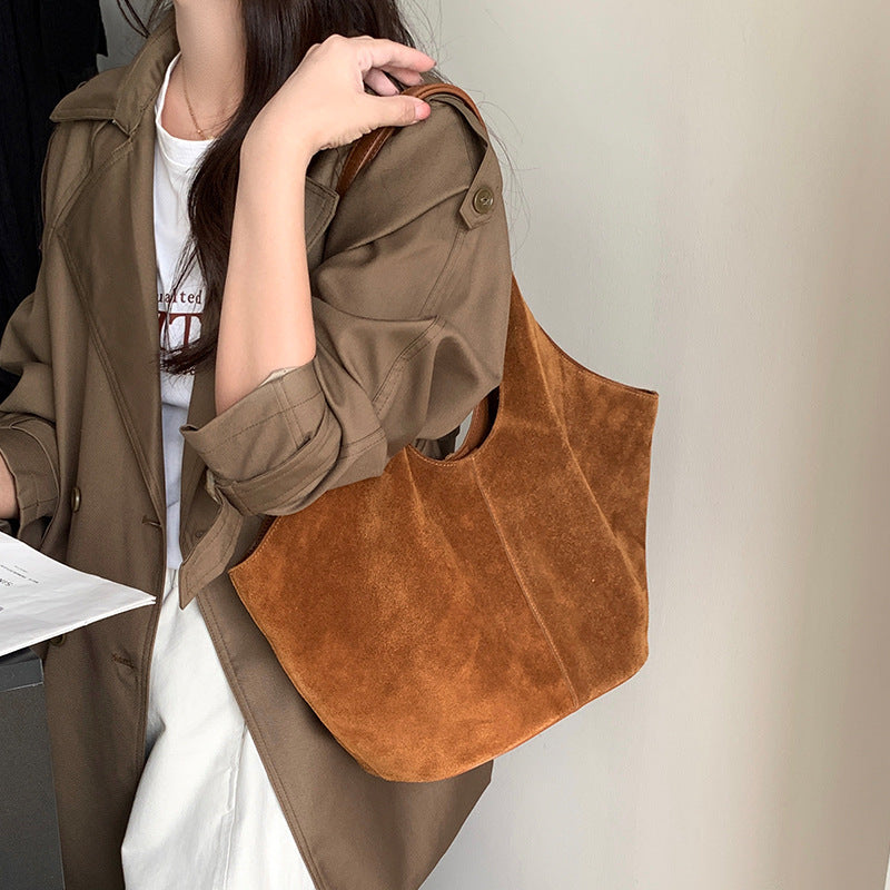 Genuine Retro Commuter Portable Large Suede Shoulder Bags