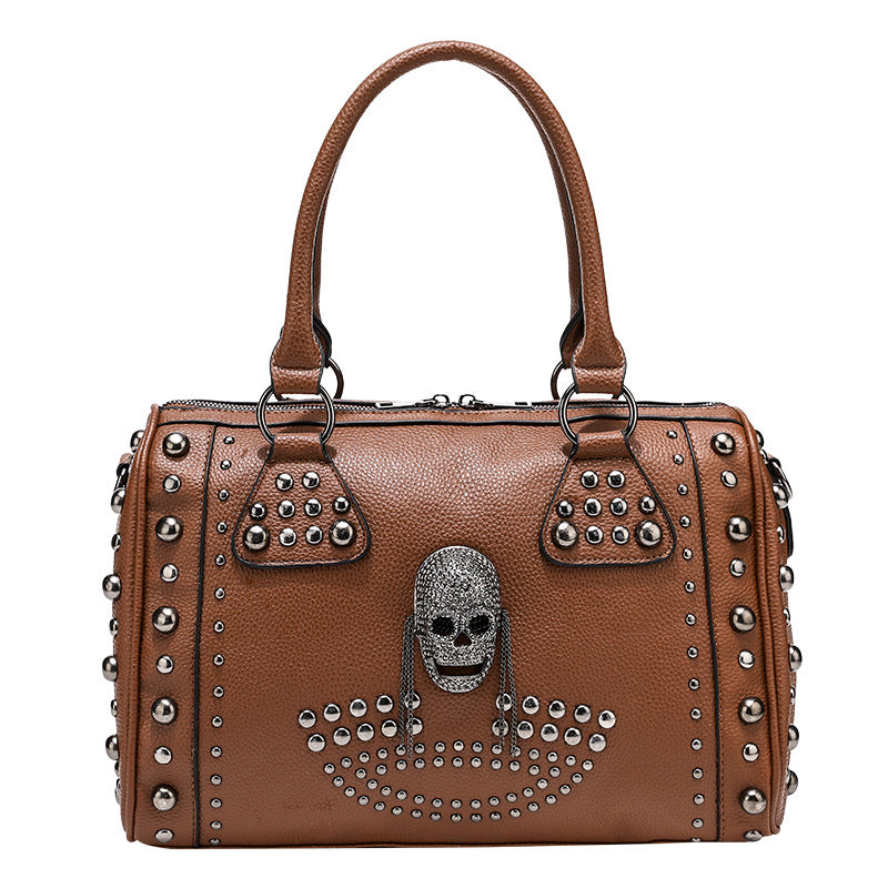 Women's Fashion Skull Punk Rivet Boston Portable Handbags