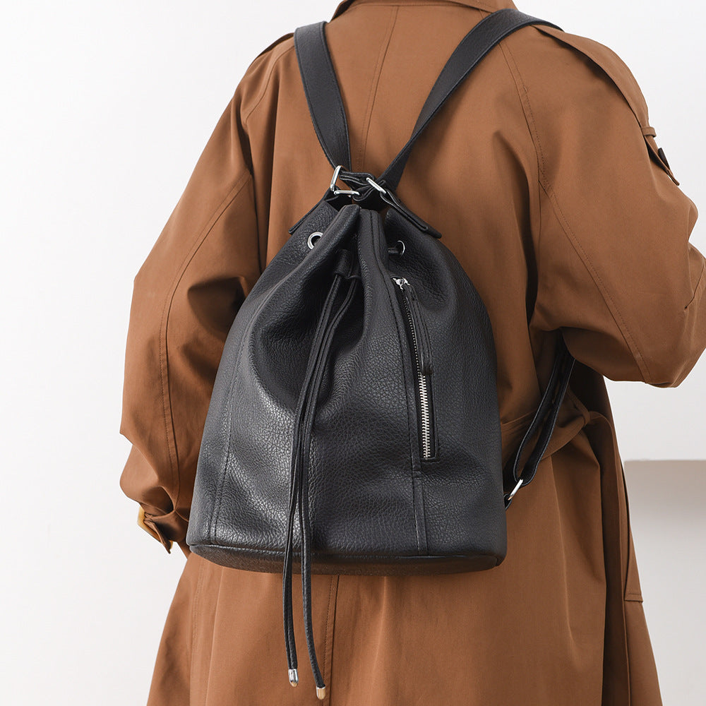 Women's Retro Design Sense Drawstring Loose Large Backpacks