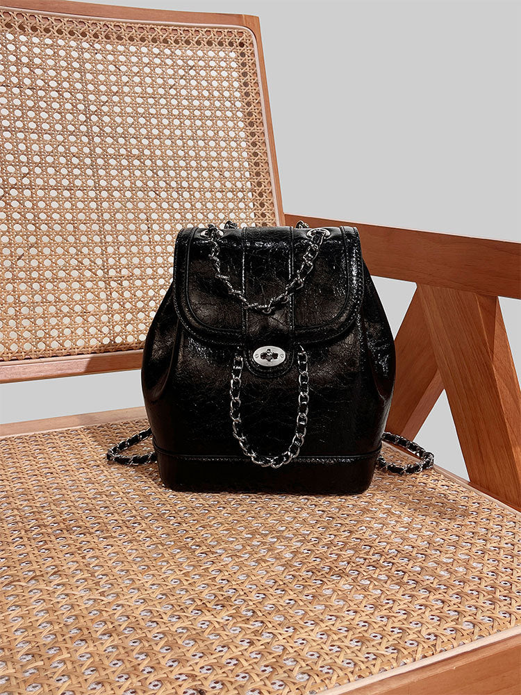 Niche Style Chain Oil Wax Cowhide Backpacks