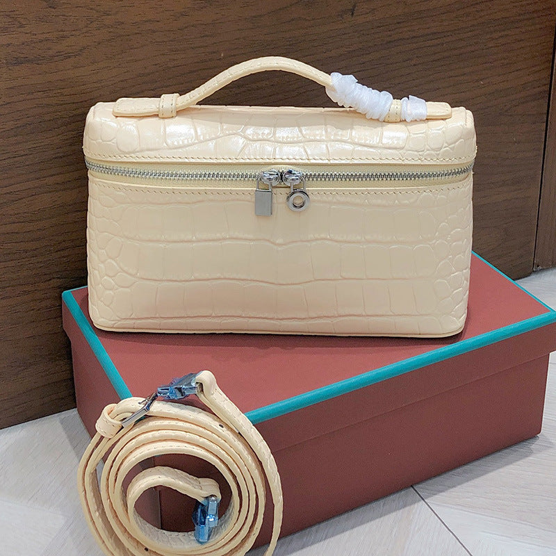 Women's Layer Cowhide Crocodile Pattern Lunch Box Genuine Leather Handbags