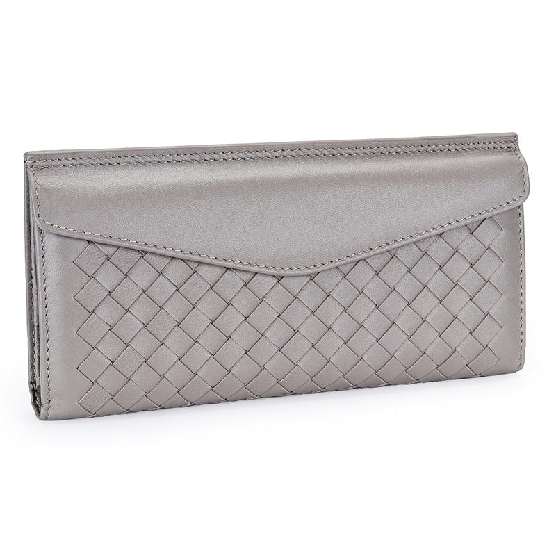 Women's & Men's & Sheepskin Long Leather Hand-woven Large Ladies Wallets