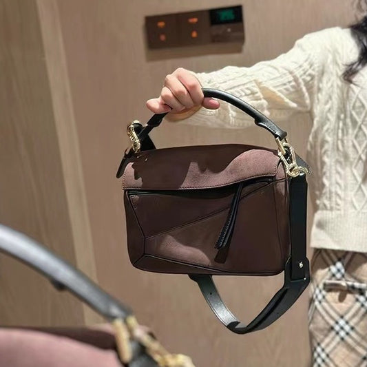 Vintage Geometric Frosted Cowhide Portable Fashion Handbags