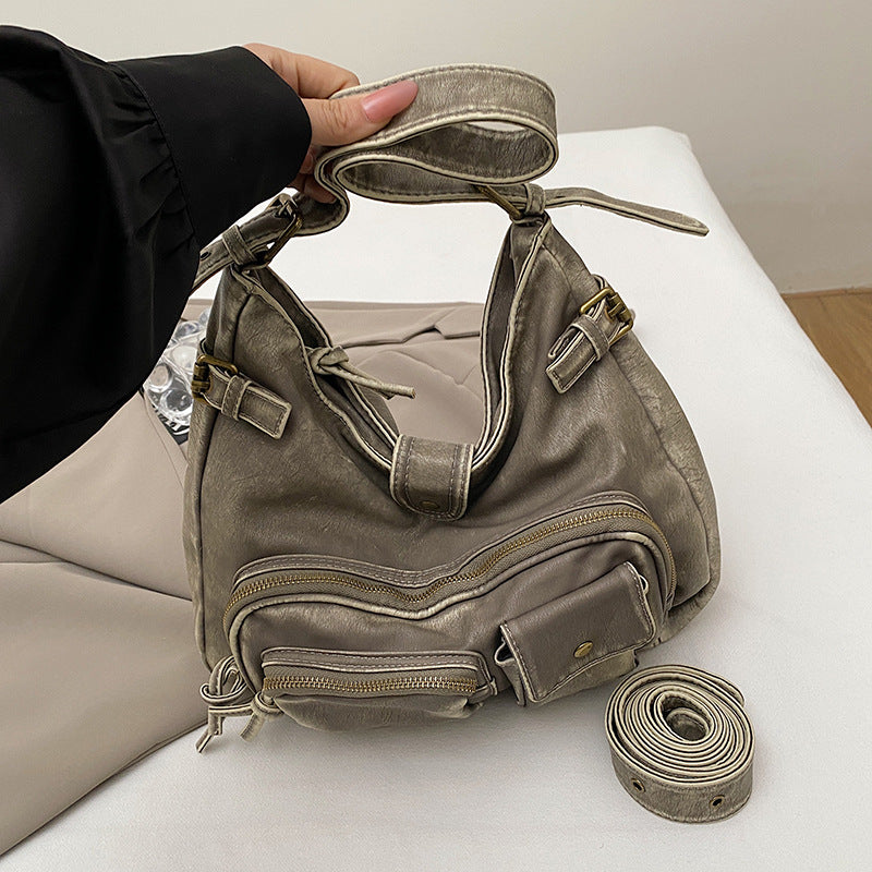 Female Retro Textured Washed Leather Oil Shoulder Bags