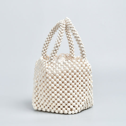 Women's Hand-woven Design With Wooden Beads Decoration Handbags