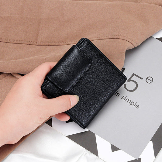 Soft Short Cowhide Folding Female Genuine Ladies Wallets