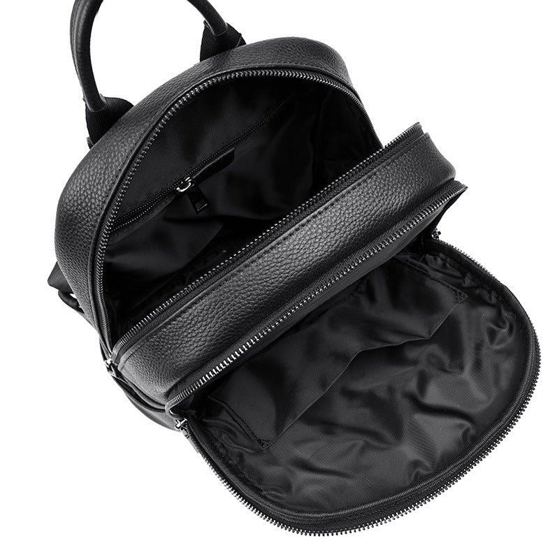 Women's Black First Layer Cowhide Trendy Fashion Backpacks